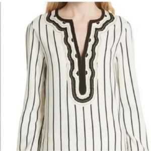 TORY BURCH ‘Filipa’ Black & White Striped Kaftan Linen Tunic size 2